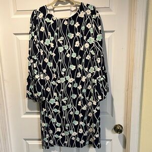 Talbots Navy Floral Long Sleeve Dress